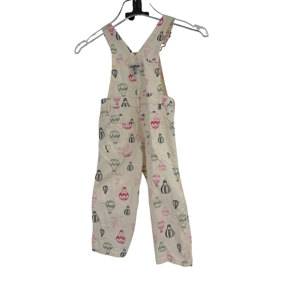 OshKosh B'gosh Toddler Girls Cream Hot Air Balloon Print Cotton Overalls 2T